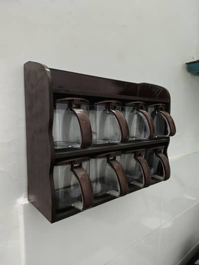 spice rack with 8 jars wooden