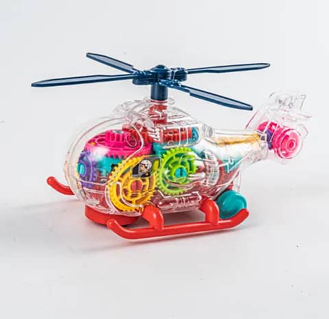 Transparent Helicopter Toy for Kids – Rotating Wings, 3D Lights, Music, Obstacle Avoidance, High Quality