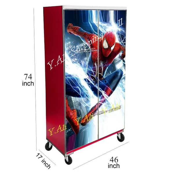 6x4 Feet Spider Man Theme wooden Sheet Wardrobe For Kids Cupboard Almari red