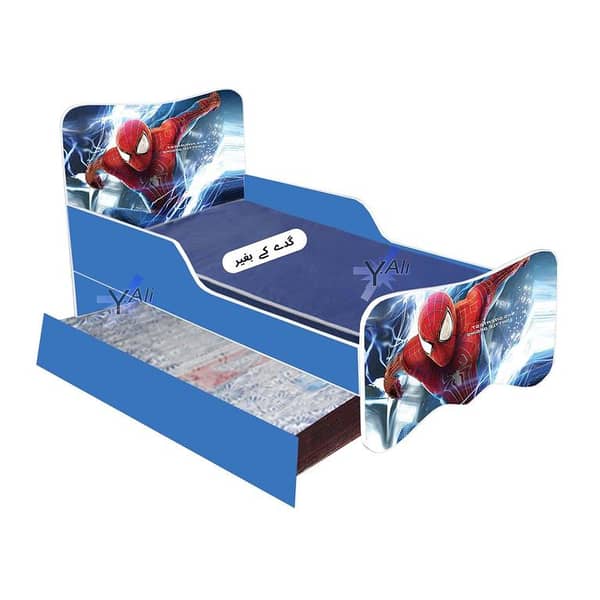 6x3 Feet Spider man Theme Wooden Bed With Sliding bed for kids - Blue
