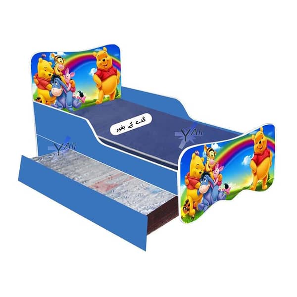 6x3 Feet Winnie The Pooh Theme Wooden Bed With Sliding bed for kids - Blue