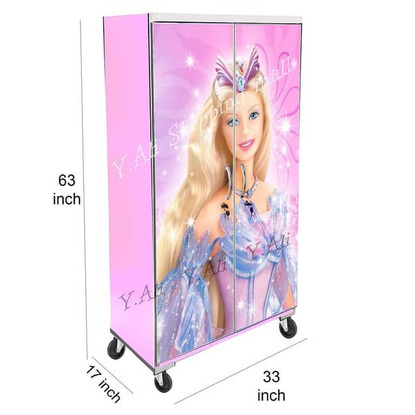 5 Feet Barbi Theme wooden Sheet Wardrobe For Kids Cupboard Almari pink