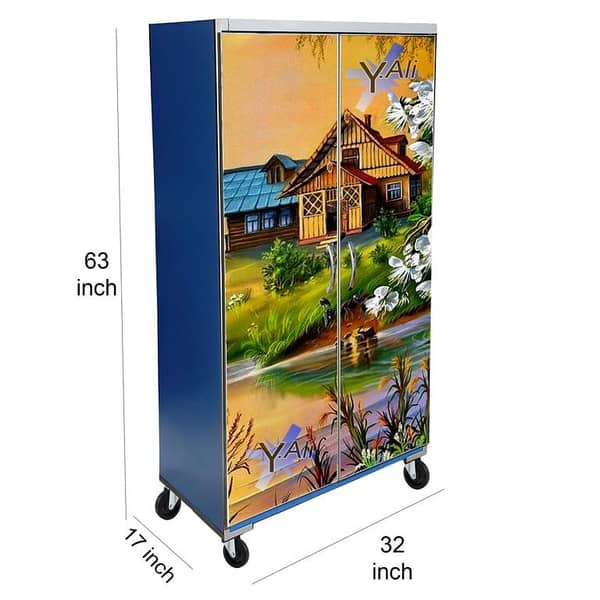 5 Feet Natural SceneTheme wooden Sheet Wardrobe For Kids Cupboard Almari -blue