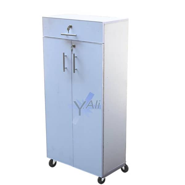 Wooden 4x2 ft Two-Door Cabinet with One Drawer in White