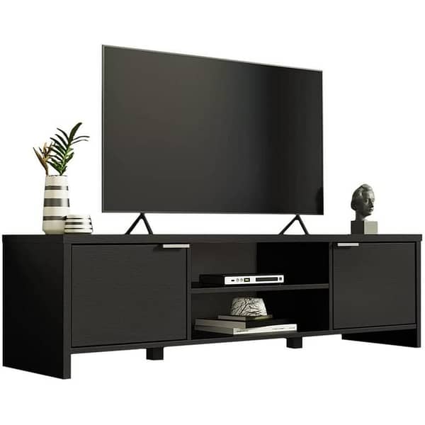Black LD4.2 Wooden Console Table TV Stand for TVs up to 60 Inches, with Wire Management and Storage