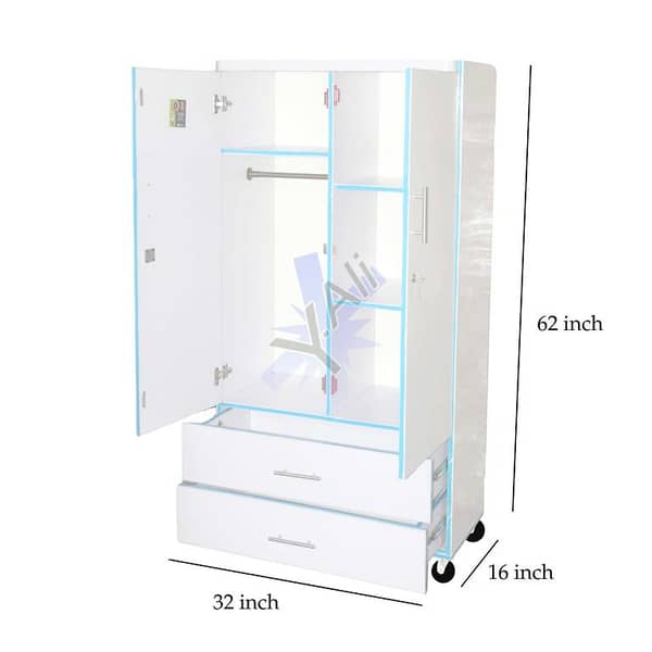 D13 5x3 Feet Wooden Two-Drawer Cupboard, White Wardrobe Almari Cabinet