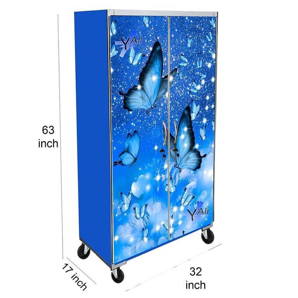 5 Feet Blue Butterfly Theme wooden Sheet Wardrobe For Kids Cupboard Almari
