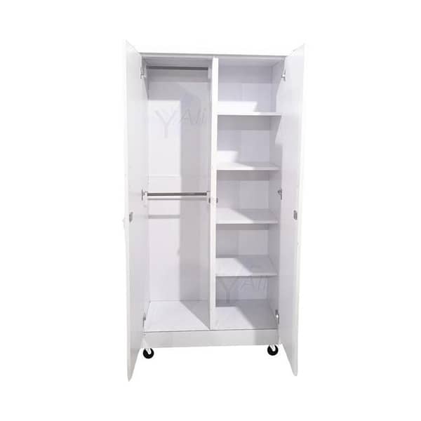 White 6x3 ft Wooden Kids Cupboard Wardrobe Almari