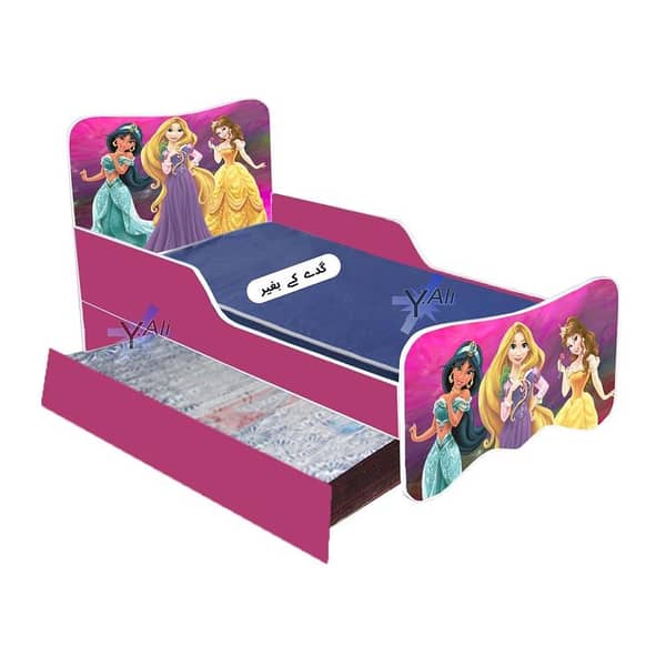 6x3 Feet Princes Theme Wooden Bed With Sliding bed for kids - purple