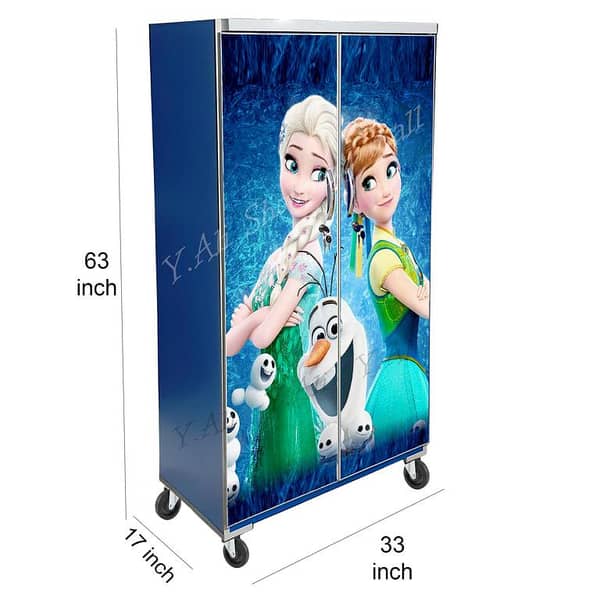5 Feet Frozen Theme wooden Sheet Wardrobe For Kids Cupboard Almari Blue