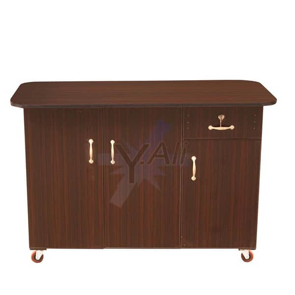 Brown IS12 Large Wooden Sheet 3-Door Cabinet with One Drawer and Iron Stand