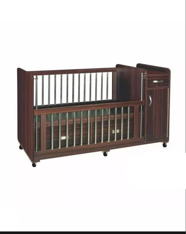 D2 Large Wooden Sheet Baby Cot With Side Cupboard - Brown baby bed kids bed
