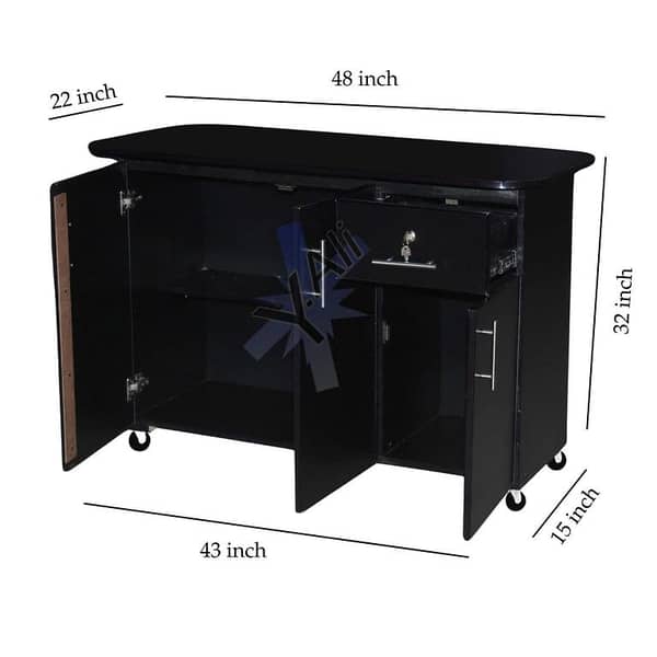 Black IS12 Large Wooden Sheet 3-Door Cabinet with One Drawer and Iron Stand