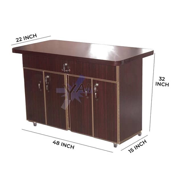 IS13 4-Foot Wooden Cabinet with Four Doors, Large Drawer, Iron Stand, Brown Finish