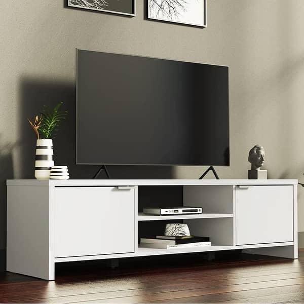 white LD4.2 Wooden Console Table TV Stand for TVs up to 60 Inches, with Wire Management and Storage