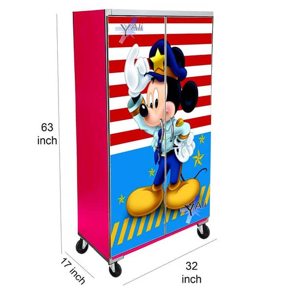 5 Feet Mickey Mouse Theme wooden Sheet Wardrobe For Kids Cupboard Almari red