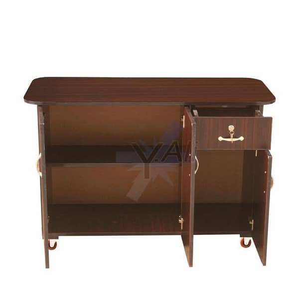Brown IS12 Large Wooden Sheet 3-Door Cabinet with One Drawer and Iron Stand