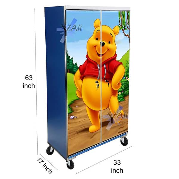 5 Feet Winnie The Pooh Theme wooden Sheet Wardrobe For Kids Cupboard Almari Blue