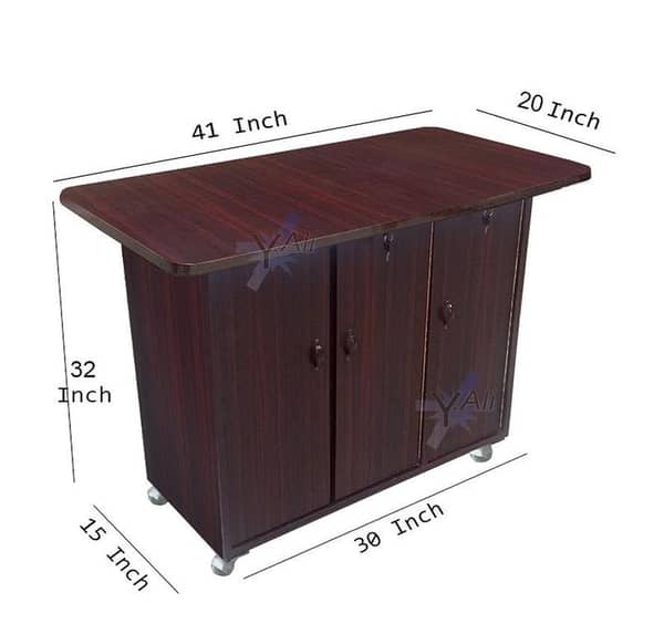 D5 Three-Door Wooden Stand with Cabinet Storage and Iron Table Base - Brown