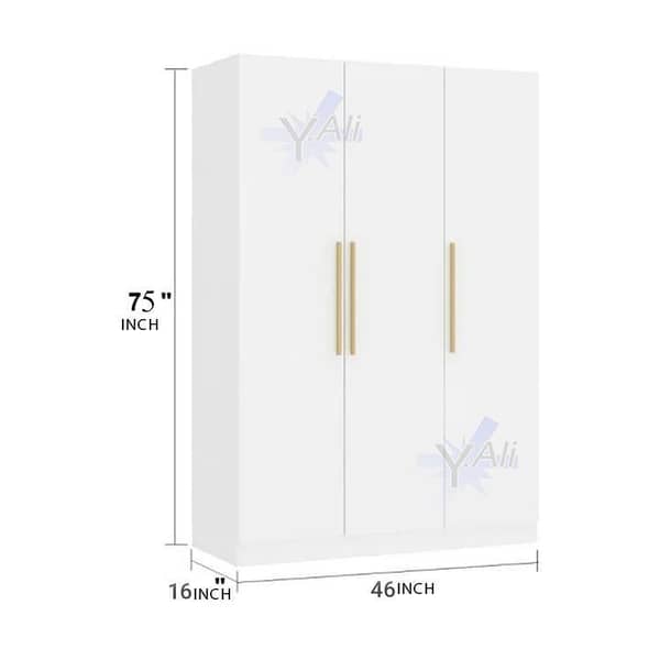 3-Door Wardrobe Bedroom Cabinet with Hanging Rod and Cloth Storage