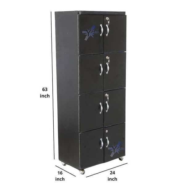 Black 5x2 ft Wooden Eight-Door Cabinet Cupboard Almari Wardrobe with Safe Locks