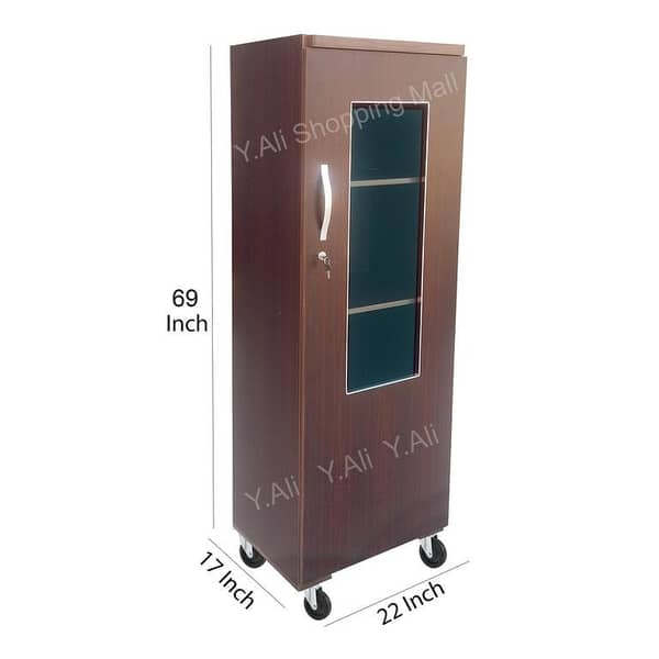 69 x 22 Inch Glass-Door Cupboard – Brown Wardrobe Showcase Cabinet with 16 Inch Depth