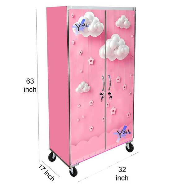 5 Feet Pink Cloud Theme wooden Sheet Wardrobe For Kids Cupboard Almari