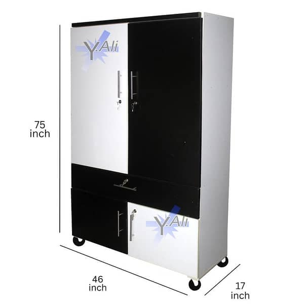 White & Black D2 6x4 Feet Wooden Center Drawer Cupboard – Wardrobe Almari Safe Cabinet