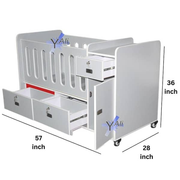 D4 Wooden Baby Cot With side cupbord and Drawer - Grey - baby bed kids bed kids furniture