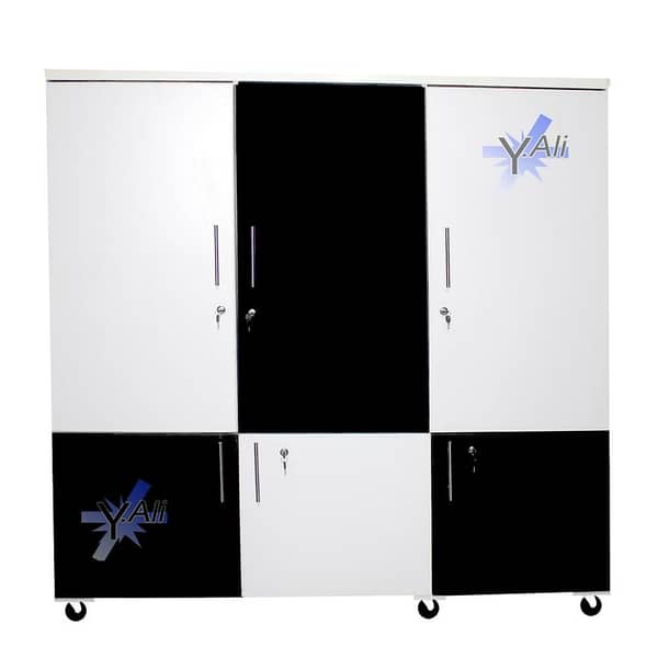 Black and White 6x6 ft Wooden Wardrobe with Six Doors, 20-inch Panels, Foldable in Two Parts