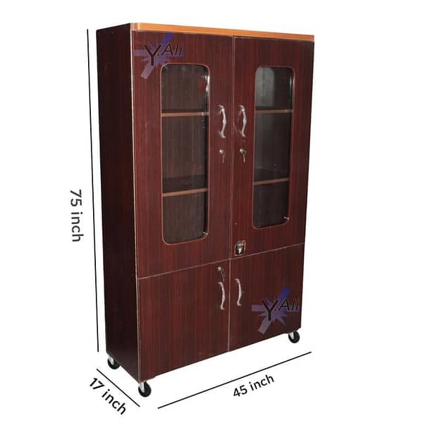 6x4 Feet Wooden Showcase with Glass Doors Cupboard - Brown Almari Cabinet