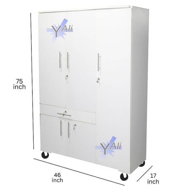 White D4 6x4 ft Wooden Sheet Five-Door Wardrobe with One Drawers