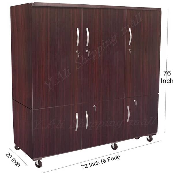 6x6 Feet Folding Wardrobe in Two Parts, 20-Inch Deep, Brown Wood with Six Doors - Alma Cupboard