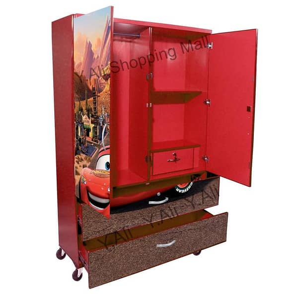 Wooden D13 6x4 Feet Car Theme Two-Drawer Cupboard - Red Wardrobe Almari Safe Cabinet