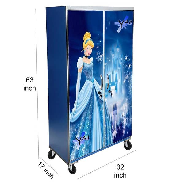 5 Feet cinderella Theme wooden Sheet Wardrobe For Kids Cupboard Almari - blue