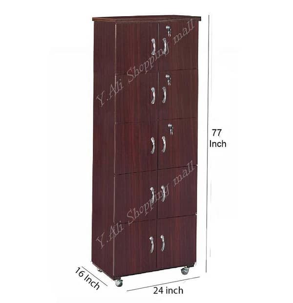 6.5x2 ft Wooden Ten-Door Cabinet (Brown) – Cupboard / Almari Wardrobe