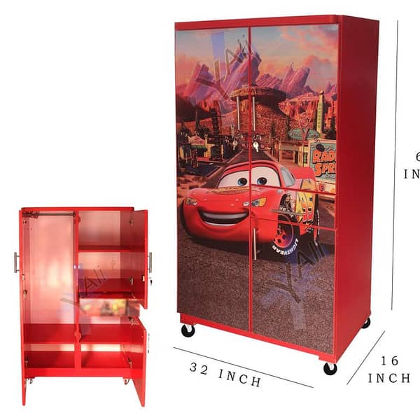D8 5 feet Wooden McQueen car theme cupboard For kids Red - Wardrobe almari safe cabinet Almirah fur