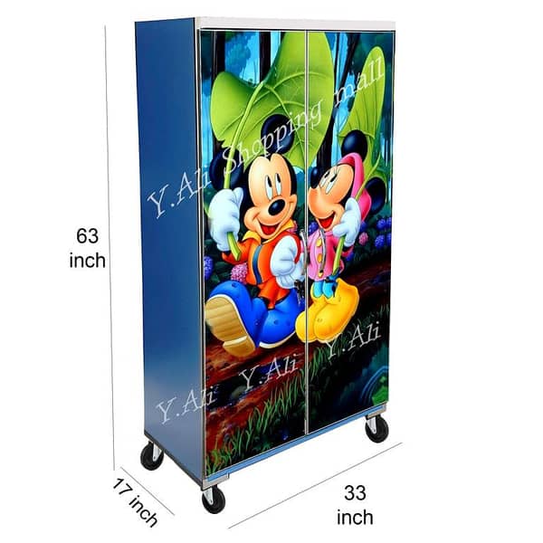 5 Feet Mickey Mouse Theme wooden Sheet Wardrobe For Kids Cupboard Almari -blue