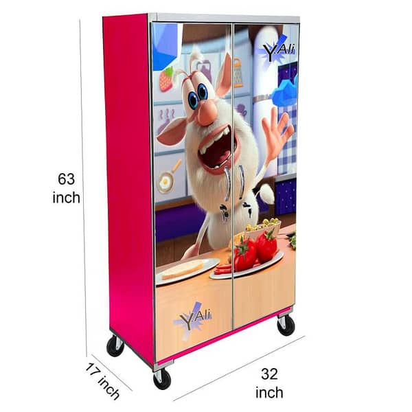 5 Feet Funny Booba Theme wooden Sheet Wardrobe For Kids Cupboard Almari red