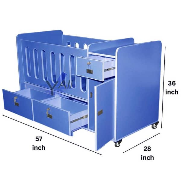 D4 Wooden Baby Cot With side cupbord and Drawer -Blue- Baby bed kids bed kids furniture