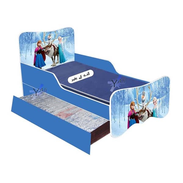 6x3 Feet Ferozen Theme Wooden Bed With Sliding bed for kids - blue