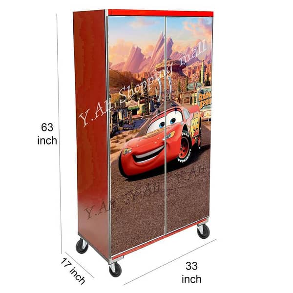 5 Feet car Theme wooden Sheet Wardrobe For Kids Cupboard Almari -red