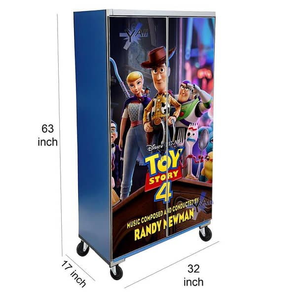 5 Feet Toy Story Theme wooden Sheet Wardrobe For Kids Cupboard Almari Blue