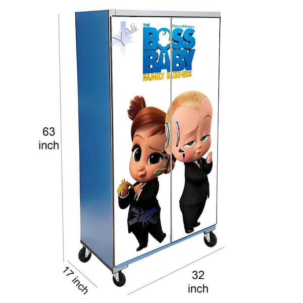 5 Feet Boss Baby Theme wooden Sheet Wardrobe For Kids Cupboard Almari Blue