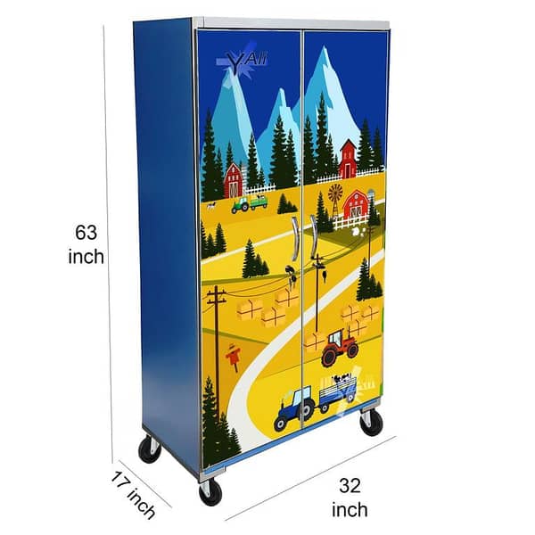 5 Feet Desert Life Theme wooden Sheet Wardrobe For Kids Cupboard Almari Blue