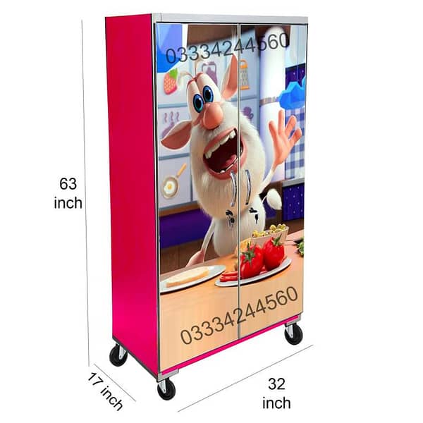 5 Feet funny booba Theme wooden Sheet Wardrobe For Kids Cupboard Almari -red