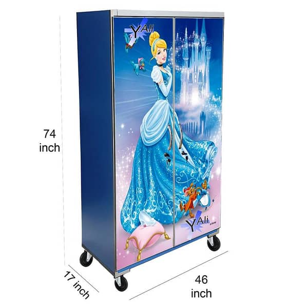 6x4 Feet cinderella Theme wooden Sheet Wardrobe For Kids Cupboard Almari blue