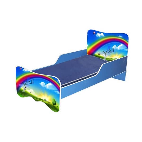 6x3 feet Yellow Stars Theme Wooden Bed for Kids without matress-Blue