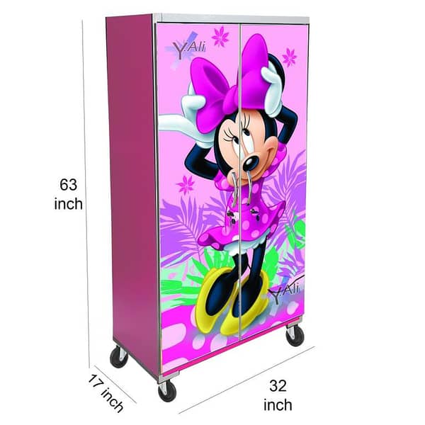 5 Feet Minnie Mouse Theme wooden Sheet Wardrobe For Kids Cupboard Almari -pink