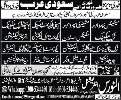 URGENT REQUIREMENT SAUDIA ARABIA